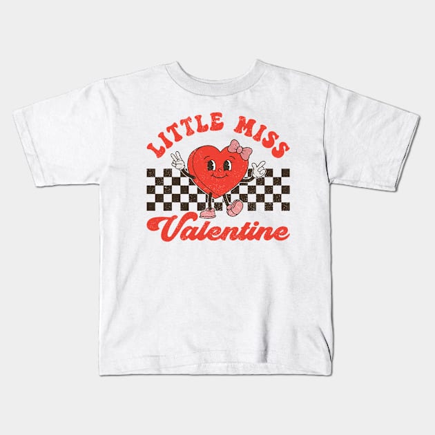 Retro Groovy Little Miss Valentine For Girls Kids Love Vibes Kids T-Shirt by Mitsue Kersting